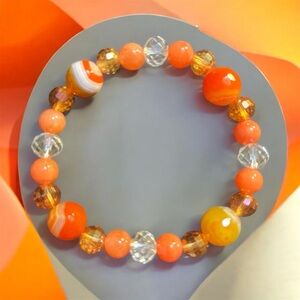 Orange Dragons Vein Agate & Crystal Beaded Bracelet